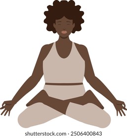 Brown body positive woman sun salutation yoga pose