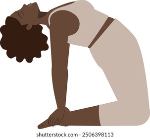 Brown body positive woman yoga pose