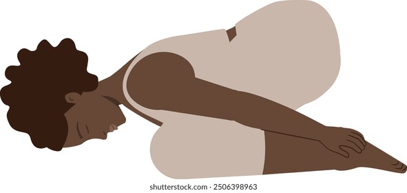 Brown body positive woman yoga pose