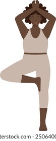 Brown body positive woman yoga pose