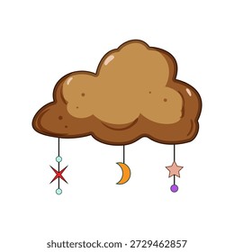 Braune Boho Cloud Illustration mit einem Mond, Stern und Sternenhimmel Charme hängt darunter, Schaffung eines skurrilen und verträumten Design für Kinderdekoration oder Mode