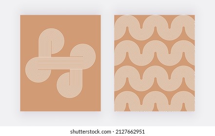 Brown boho wall art prints with geometric shapes