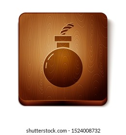 Brown Bomb ready to explode icon isolated on white background. Happy Halloween party. Wooden square button. Vector Illustration