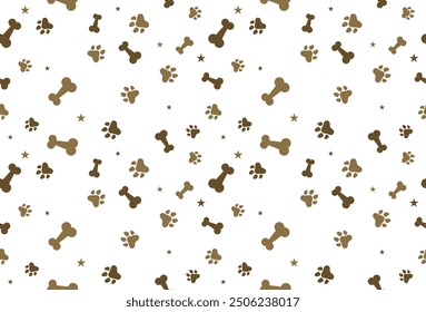 Brown Bone And Cat Or Dog Paw Pattern Background. Wallpaper. Vector Illustration