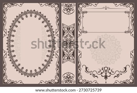 Brown book cover pattern, beige curled corner decoration.