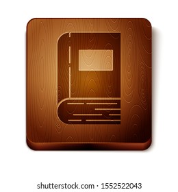 Brown Book icon isolated on white background. Wooden square button. Vector Illustration