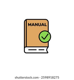 A brown book labeled Manual with a green check mark. Represents instructions, guidelines, or approved documentation.