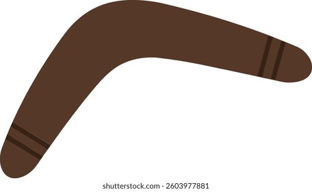 A brown boomerang lies flat, highlighting its curved shape and smooth edges, evoking a sense of nostalgia and playfulness in a minimalistic setting.