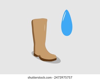 Ein brauner Stiefel und ein großer Wassertropfen in der Nähe