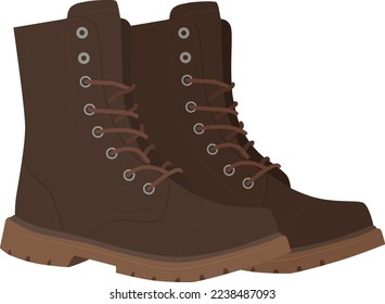 Brown Boots Hombres Dos Zapatos Arte De Ilustración Lado Vector