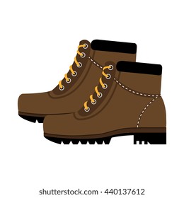 brown boots with yellow laces side view over isolated background,vector illustration 