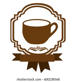 brown border heraldic decorative ribbon with cup with handle vector illustration