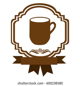 brown border heraldic decorative ribbon with big mug with handle vector illustration