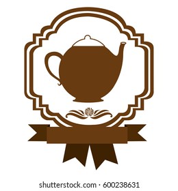 brown border heraldic decorative ribbon with teapot vector illustration