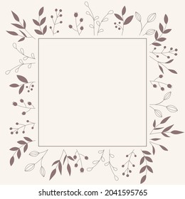 Brown Botanical Frame Design. Leaf And Floral Frame For Wedding Invitations, Greenery Clipart, Frame, Green PNG, Logo And Identity Template.