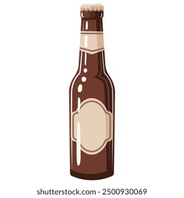 A brown bottle of beer with a white label