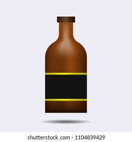 A brown bottle casts a shadow, empty or filled with a drink