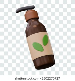 Brown bottle with dispenser. Cosmetic product for washing. Liquid soap