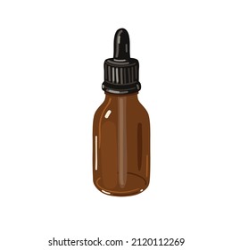 Brown bottle with dropper, vector illustration. Vintage beauty product bottle. Container for serum. 