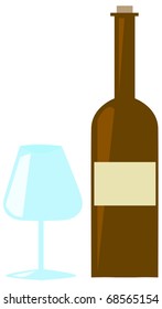 brown bottle with empty glass