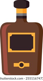 Brown bottle with ornate black and gold label featuring a blank space for custom branding, ideal for showcasing liquor or alcoholic beverage designs