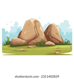 Brown bouldes with grass , natural landscape vector Illustration on a white background. Construction, design element for game, boulder.