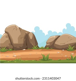 Brown bouldes with grass , natural landscape vector Illustration on a white background. Construction, design element for game, boulder.