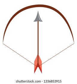 Ilustración vectorial de arco y flecha marrón sobre fondo blanco.