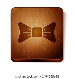 Brown Bow tie icon isolated on white background. Wooden square button. Vector Illustration