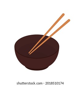 Brown Bowl. Bowl and Chopsticks on white background. bowl vector.