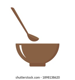 Brown bowl with spoon icon isolated on white background vector illustration.