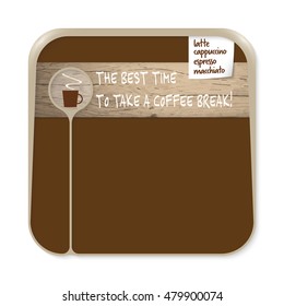 Brown box for fill your text with cup of coffee and the words the best time to take a coffee break