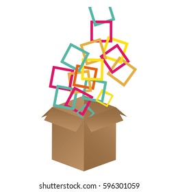 brown box opened with colored square icon, vector illustraction