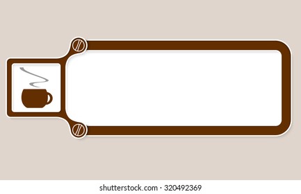 Brown box with white frame for your text and cup of coffee
