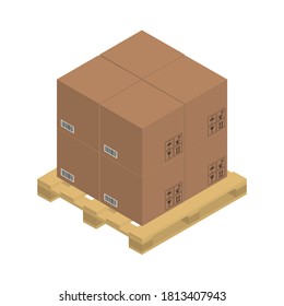 Brown boxes on the wooden pallet. Vector illustration.
