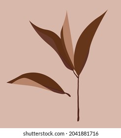 Brown branch with foliage. Image with autumn motives. Vector flat illustration. Seasonal picture. Design for cards, posters, backgrounds, templates, textiles.