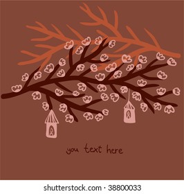 Brown branches and pink flowers