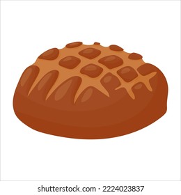 Brown bread. Loaf. Butter pastry. Confectionery. Bun for breakfast. Bakery. Vector illustration on a white background.