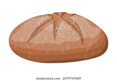 Brown bread loaf. Rye bread roll. Baked food. Bakery shop. Vector illustration in flat style