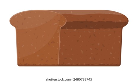 Brown bread loaf. Rye bread roll. Baked food. Bakery shop. Vector illustration in flat style