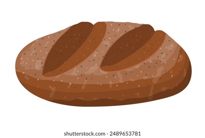 Brown bread loaf. Rye bread roll baguette. Baked food. Bakery shop. Vector illustration in flat style