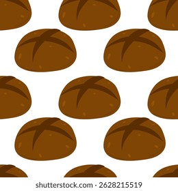 Brown bread rolls arranged in a repeating pattern on a white background
