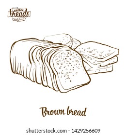 Brown bread bread vector drawing. Food sketch of Rye or wheat bread, usually known in Ireland. Bakery illustration series.