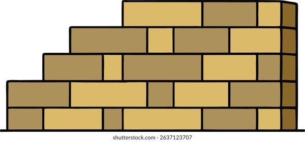 Brown brick step wall illustration symbolizing foundation, construction, or progress. Great for architecture, masonry, or educational use. Clean, flat, and minimalist vector style.