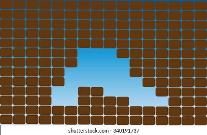 Brown brick wall with blue sky in its hole