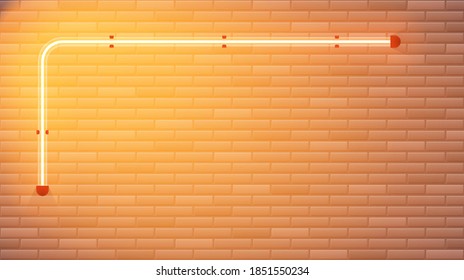 Brown brick wall in neon light. Vector realistic isolated neon glowing lamp for template on light empty grunge concrete brick background. Vector illustration red neon lamp isolated on brown brick wall