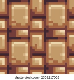 Brown brick wall pixel art stile texture. Abstract seamless fashion trend pattern, vector illustration. Design for video game and mobile app.