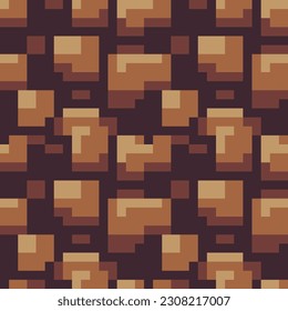 Brown brick wall pixel art stile texture. Abstract seamless fashion trend pattern, vector illustration. Stones are arranged in random pattern, giving the design natural and organic feel. 