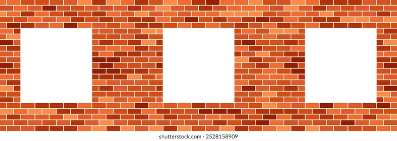Pared de ladrillo marrón con áreas abiertas cuadradas o ventanas