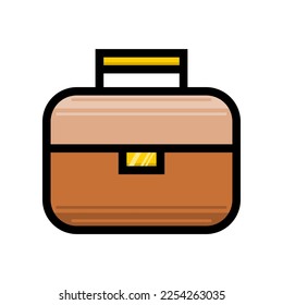 Brown briefcase bag business drawing doodle icon on white background flat vector design.